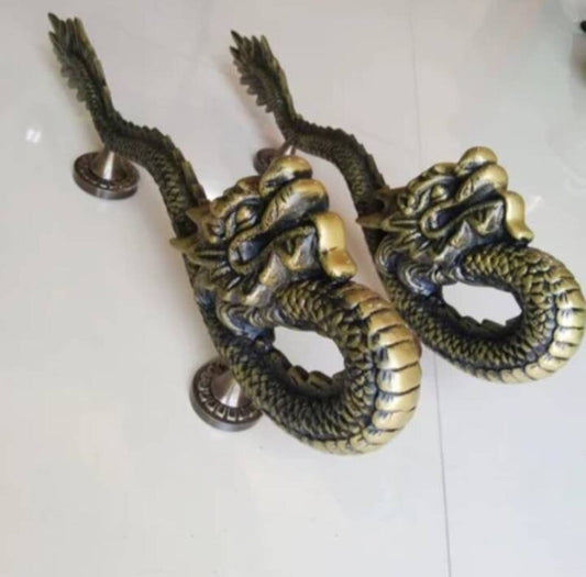 18.89" inches Set 2 pcs Vintage Dragon Brass Door Handle | Dragon Brass Door Pull | Brass door handle